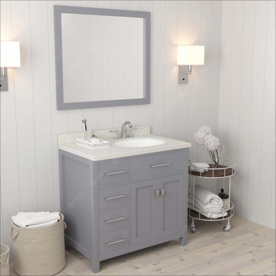 Caroline Parkway 36" Single Bath Vanity in Gray with White Quartz Top and Round Sink