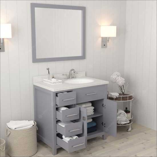 Caroline Parkway 36" Single Bath Vanity in Gray with White Quartz Top and Round Sink