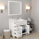 Caroline Parkway 36" Single Bath Vanity in White with White Quartz Top and Round Sink and Matching Mirror