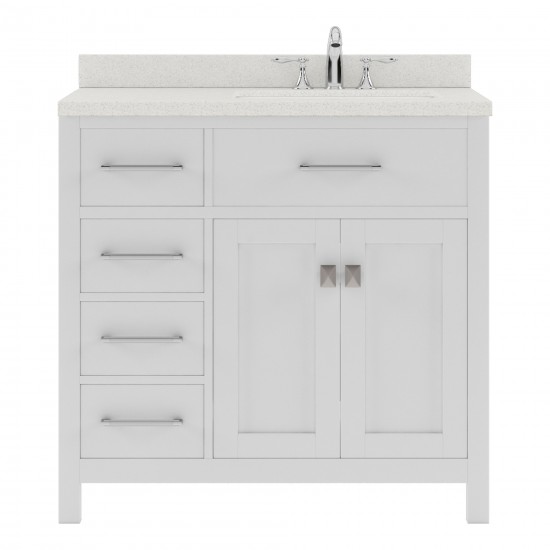 Caroline Parkway 36" Single Bath Vanity in White with White Quartz Top and Round Sink