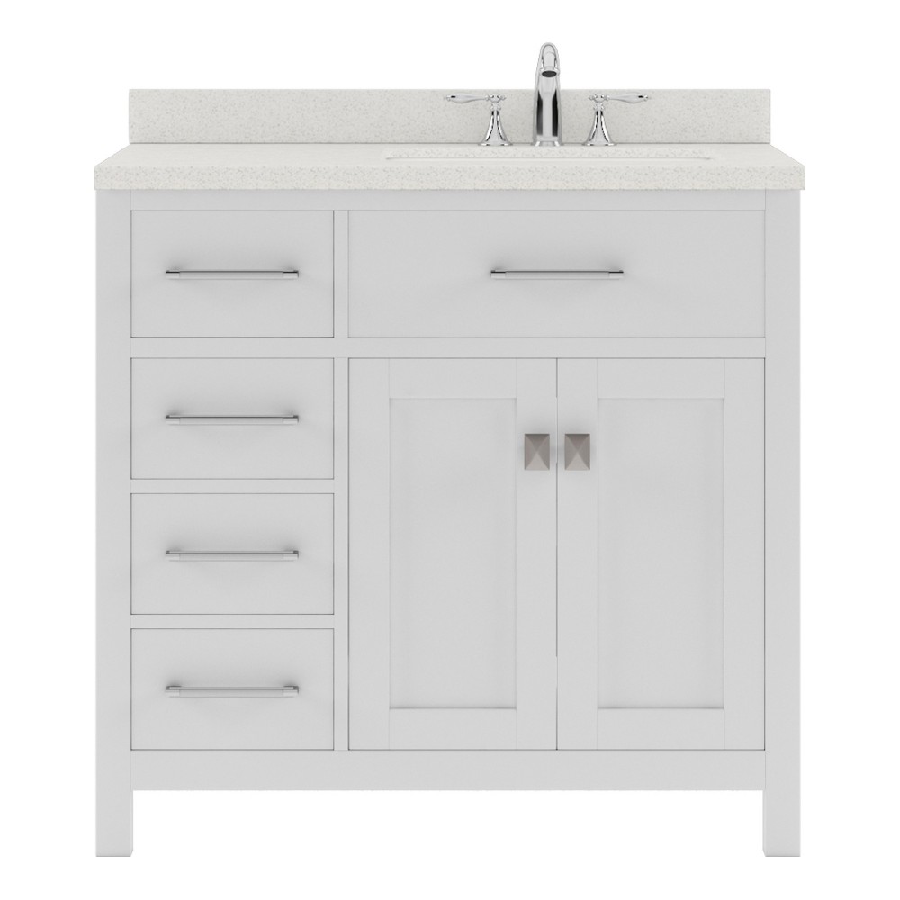 Caroline Parkway 36" Single Bath Vanity in White with White Quartz Top and Round Sink