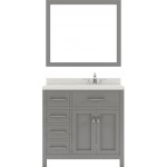 Caroline Parkway 36" Single Bath Vanity in Cashmere Gray with White Quartz Top and Square Sink and Matching Mirror