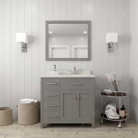 Caroline Parkway 36" Single Bath Vanity in Cashmere Gray with White Quartz Top and Square Sink and Matching Mirror