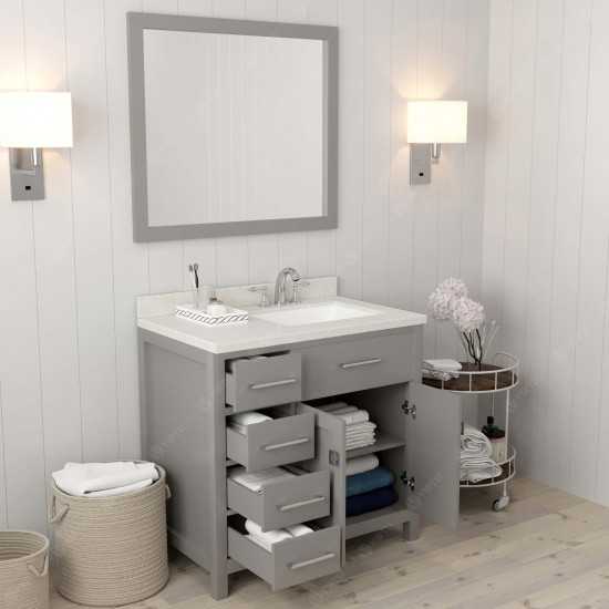 Caroline Parkway 36" Single Bath Vanity in Cashmere Gray with White Quartz Top and Square Sink and Matching Mirror