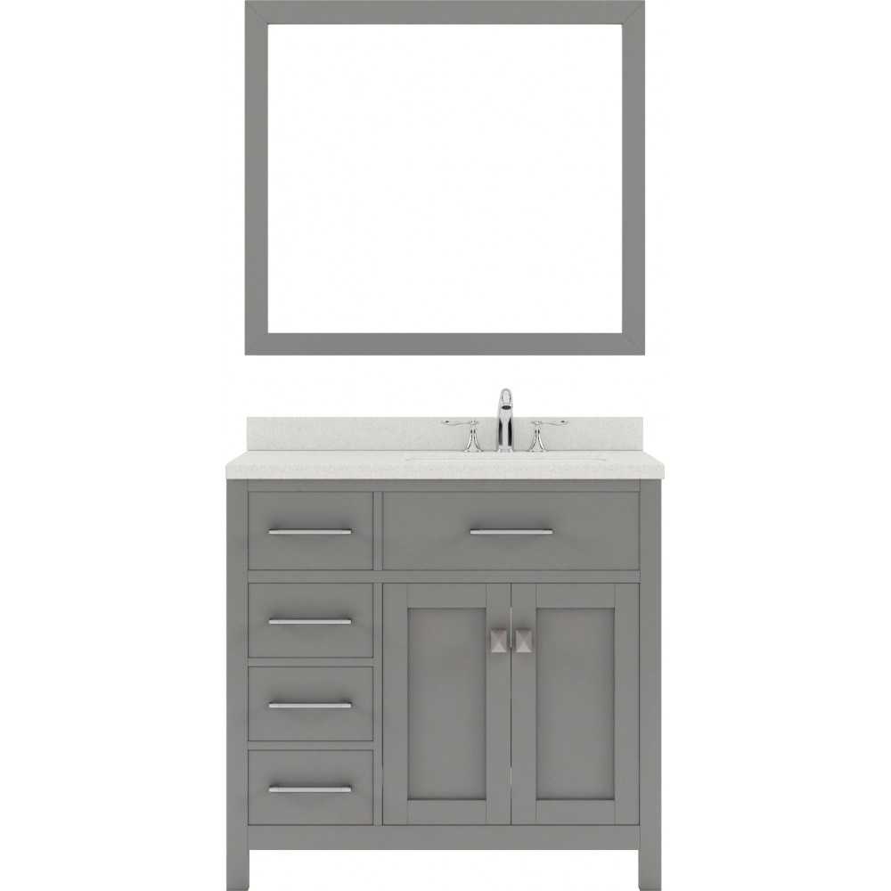 Caroline Parkway 36" Single Vanity in Cashmere Gray with White Quartz Top and Square Sink with Polished Chrome Faucet and Mir