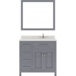 Caroline Parkway 36" Single Bath Vanity in Gray with White Quartz Top and Square Sink with Polished Chrome Faucet and Mirror