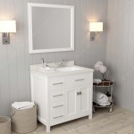 Caroline Parkway 36" Single Bath Vanity in White with White Quartz Top and Square Sink and Matching Mirror