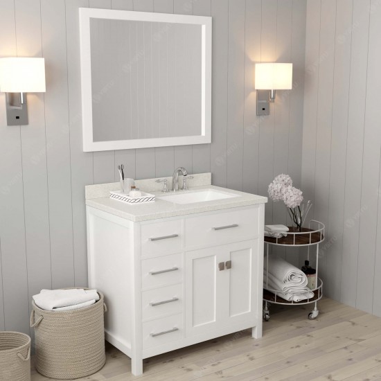 Caroline Parkway 36" Single Bath Vanity in White with White Quartz Top and Square Sink and Matching Mirror