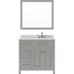 Caroline Parkway 36" Single Vanity in Cashmere Gray with White Marble Top and Round Sink with Brushed Nickel Faucet and Mirro