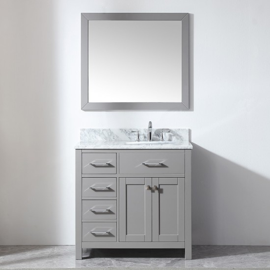 Caroline Parkway 36" Single Vanity in Cashmere Gray with White Marble Top and Round Sink with Polished Chrome Faucet and Mirr