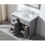 Caroline Parkway 36" Single Vanity in Cashmere Gray with White Marble Top and Round Sink with Polished Chrome Faucet and Mirr