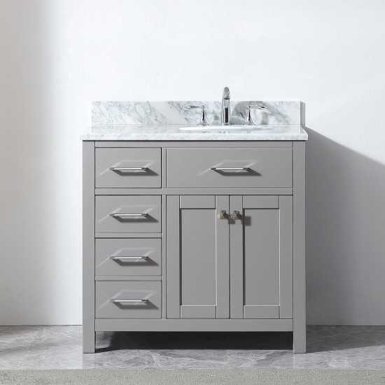 Caroline Parkway 36" Single Bath Vanity in Cashmere Gray with White Marble Top and Round Sink