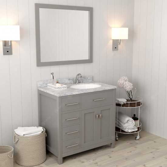 Caroline Parkway 36" Single Bath Vanity in Cashmere Gray with White Marble Top and Round Sink