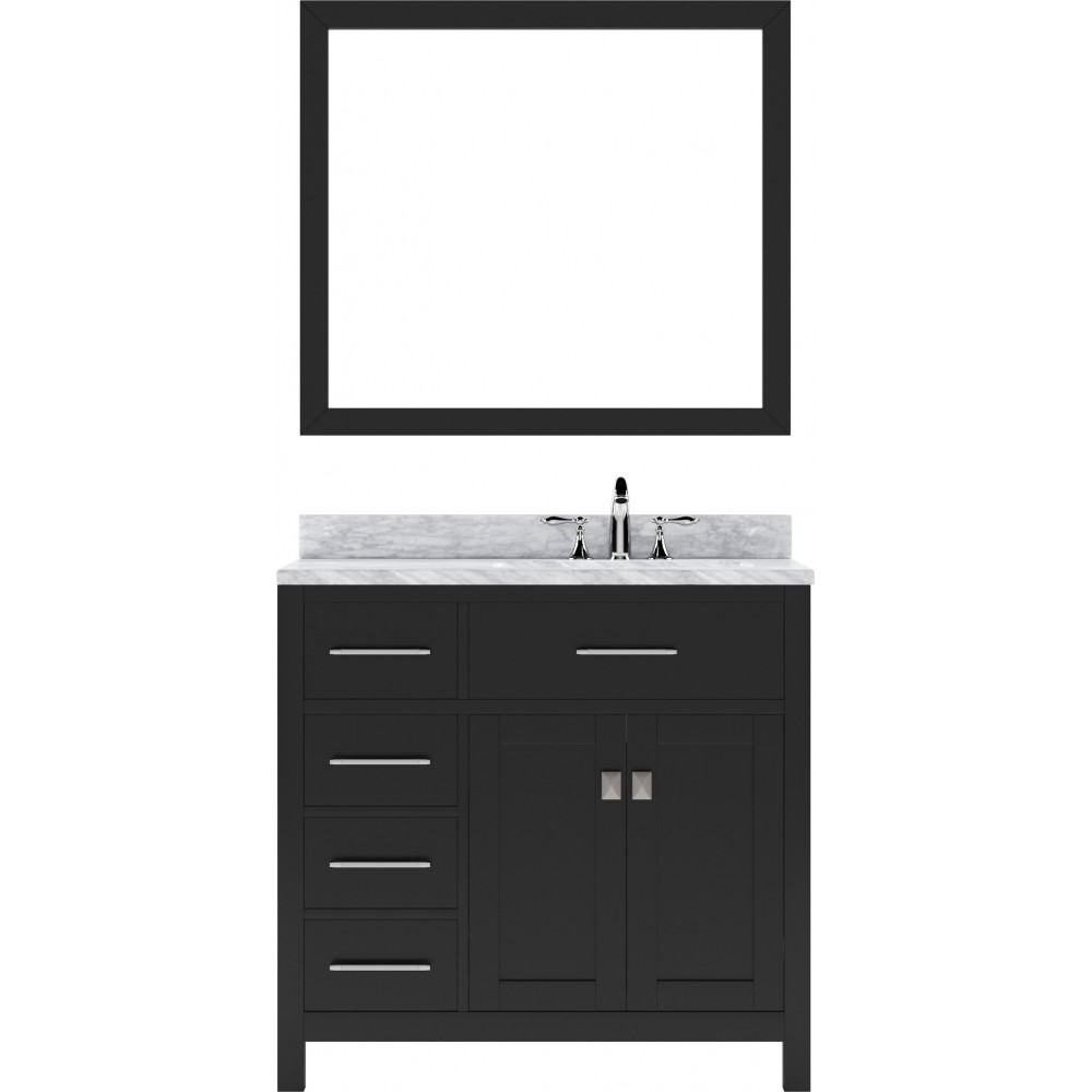 Caroline Parkway 36" Single Bath Vanity in Espresso with White Marble Top and Round Sink and Matching Mirror