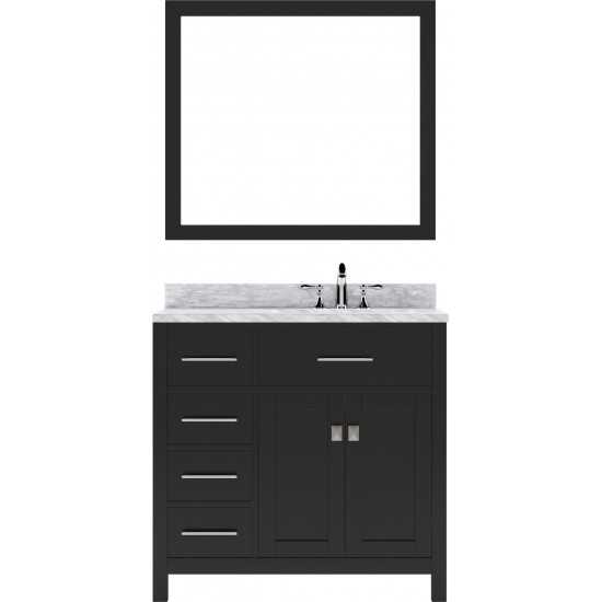 Caroline Parkway 36" Single Bath Vanity in Espresso with White Marble Top and Round Sink with Polished Chrome Faucet and Mirr