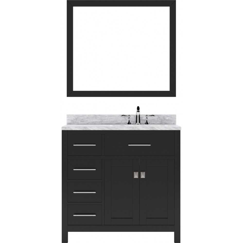 Caroline Parkway 36" Single Bath Vanity in Espresso with White Marble Top and Round Sink with Polished Chrome Faucet and Mirr