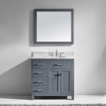 Caroline Parkway 36" Single Bath Vanity in Gray with White Marble Top and Round Sink with Brushed Nickel Faucet and Mirror