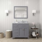 Caroline Parkway 36" Single Bath Vanity in Gray with White Marble Top and Round Sink with Brushed Nickel Faucet and Mirror