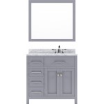 Caroline Parkway 36" Single Bath Vanity in Gray with White Marble Top and Round Sink with Polished Chrome Faucet and Mirror