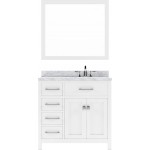 Caroline Parkway 36" Single Bath Vanity in White with White Marble Top and Round Sink and Matching Mirror