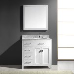 Caroline Parkway 36" Single Bath Vanity in White with White Marble Top and Round Sink with Brushed Nickel Faucet and Mirror