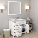 Caroline Parkway 36" Single Bath Vanity in White with White Marble Top and Round Sink with Polished Chrome Faucet and Mirror