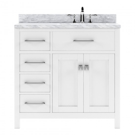 Caroline Parkway 36" Single Bath Vanity in White with White Marble Top and Round Sink