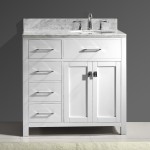 Caroline Parkway 36" Single Bath Vanity in White with White Marble Top and Round Sink