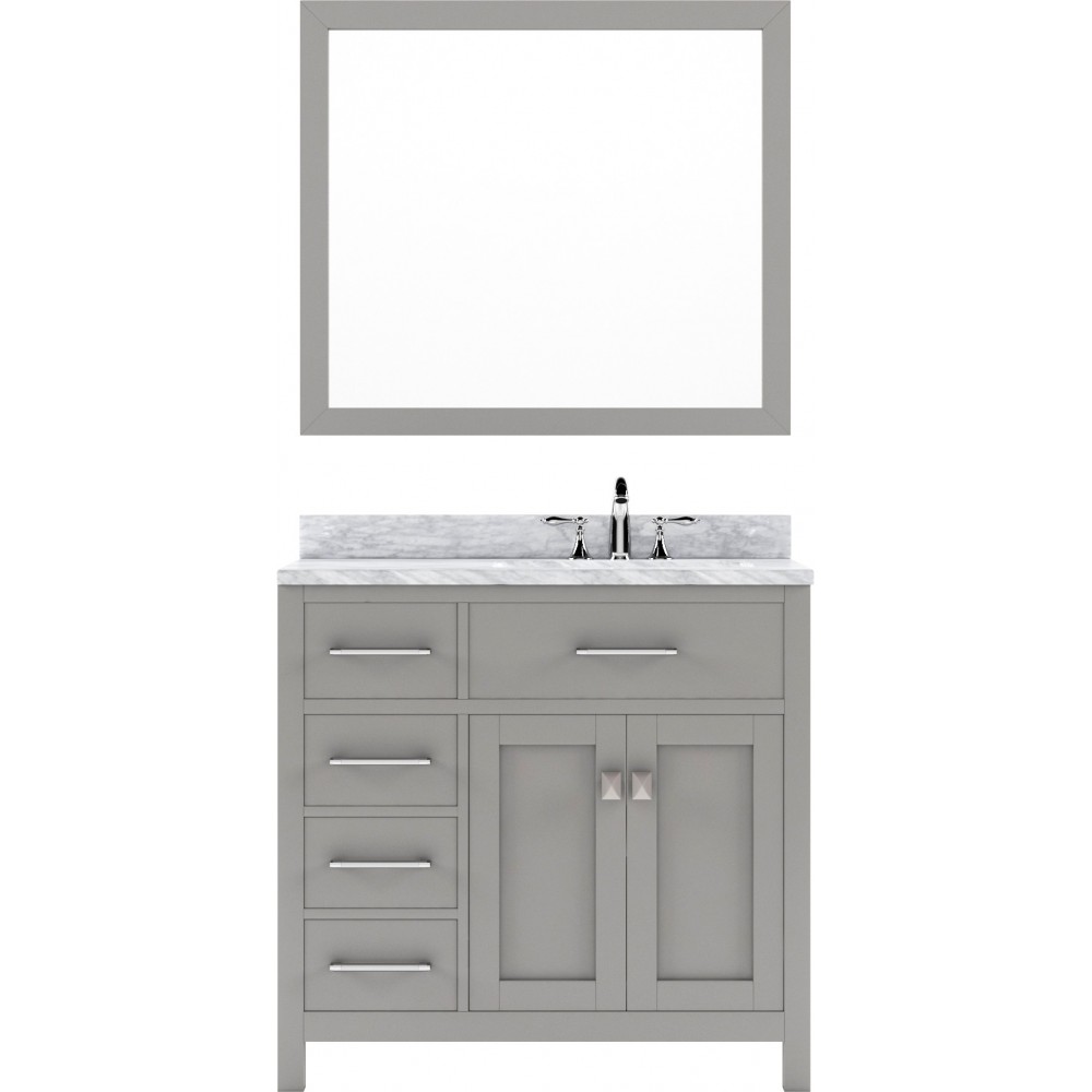 Caroline Parkway 36" Single Vanity in Cashmere Gray with White Marble Top and Square Sink with Polished Chrome Faucet and Mir