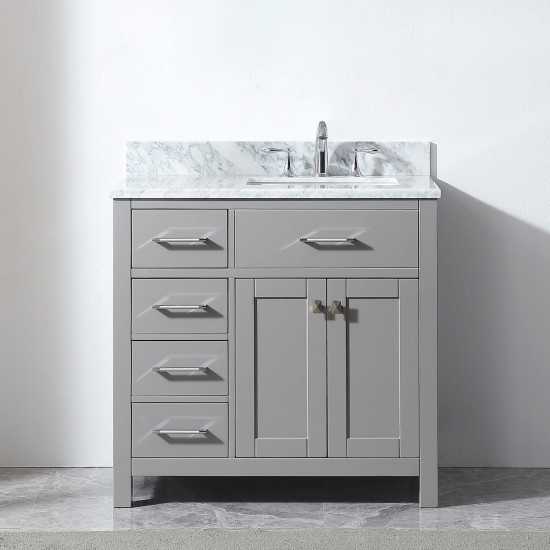 Caroline Parkway 36" Single Bath Vanity in Cashmere Gray with White Marble Top and Square Sink