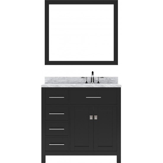 Caroline Parkway 36" Single Bath Vanity in Espresso with White Marble Top and Square Sink and Matching Mirror