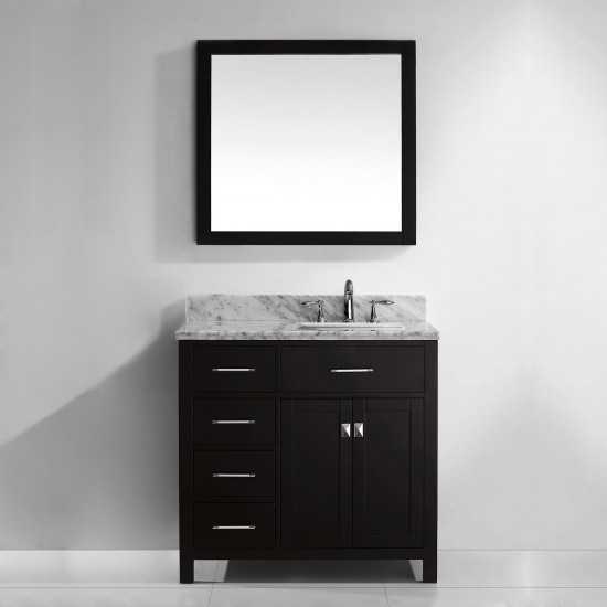 Caroline Parkway 36" Single Bath Vanity in Espresso with White Marble Top and Square Sink and Matching Mirror