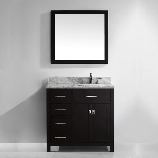 Caroline Parkway 36" Single Bath Vanity in Espresso with White Marble Top and Square Sink with Brushed Nickel Faucet and Mirr