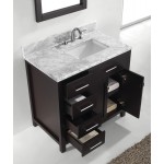 Caroline Parkway 36" Single Bath Vanity in Espresso with White Marble Top and Square Sink with Polished Chrome Faucet and Mir