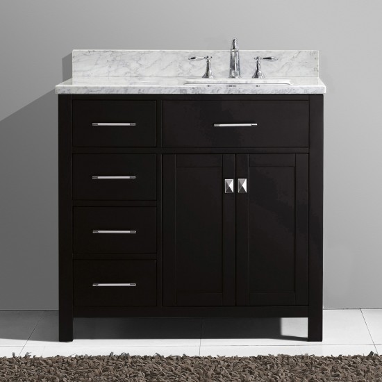 Caroline Parkway 36" Single Bath Vanity in Espresso with White Marble Top and Square Sink