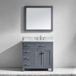 Caroline Parkway 36" Single Bath Vanity in Gray with White Marble Top and Square Sink and Matching Mirror