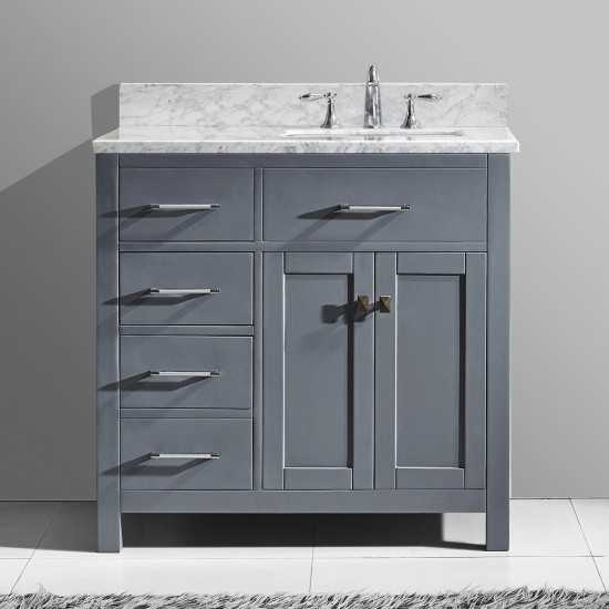 Caroline Parkway 36" Single Bath Vanity in Gray with White Marble Top and Square Sink