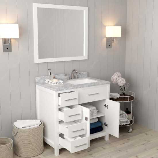 Caroline Parkway 36" Single Bath Vanity in White with White Marble Top and Square Sink and Matching Mirror