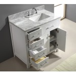 Caroline Parkway 36" Single Bath Vanity in White with White Marble Top and Square Sink and Matching Mirror