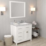 Caroline Parkway 36" Single Bath Vanity in White with White Marble Top and Square Sink with Brushed Nickel Faucet and Mirror