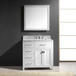 Caroline Parkway 36" Single Bath Vanity in White with White Marble Top and Square Sink with Polished Chrome Faucet and Mirror