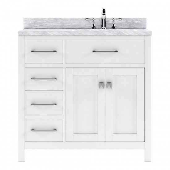 Caroline Parkway 36" Single Bath Vanity in White with White Marble Top and Square Sink