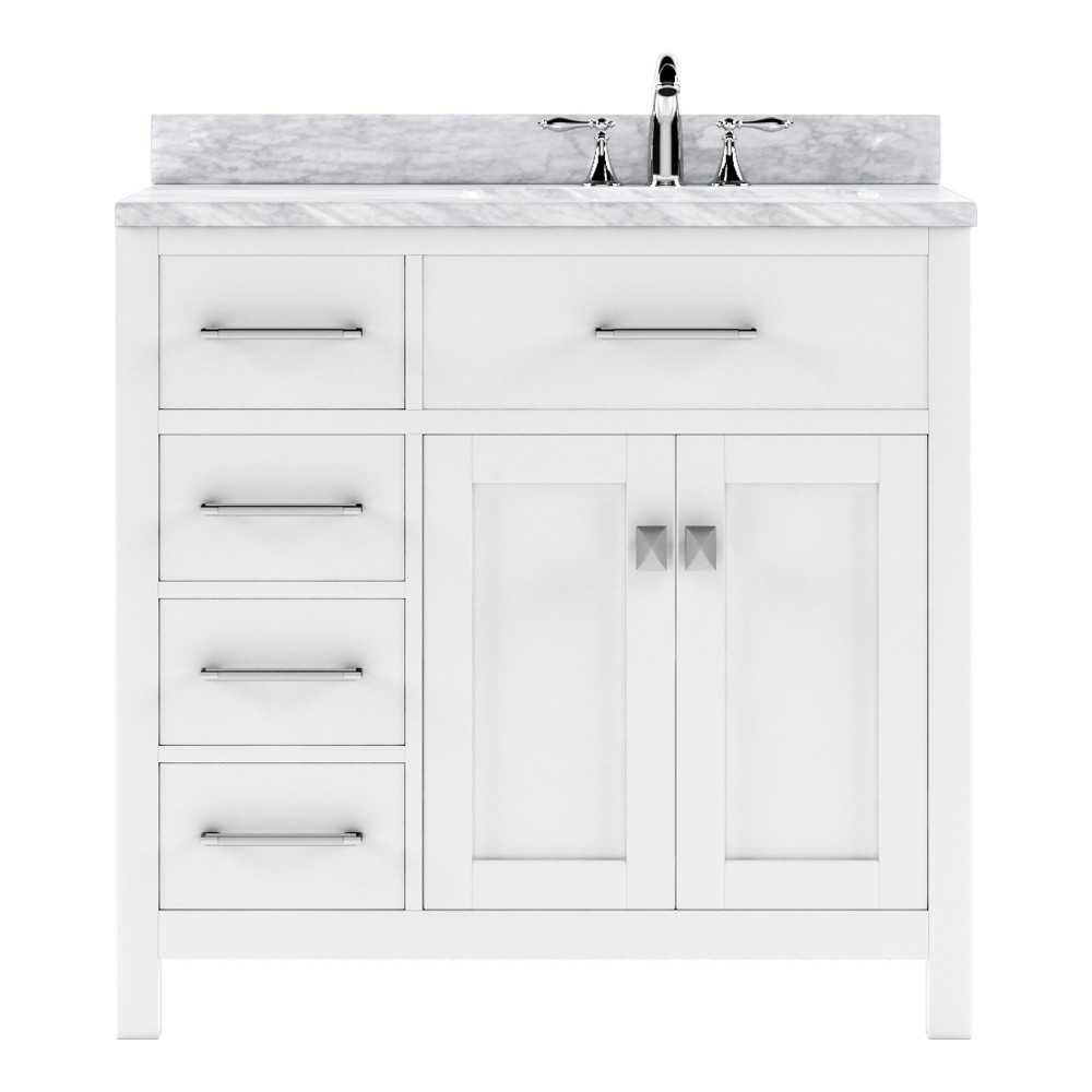 Caroline Parkway 36" Single Bath Vanity in White with White Marble Top and Square Sink