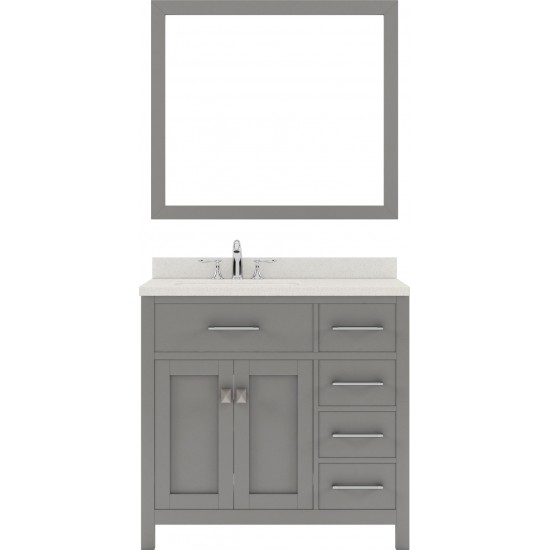 Caroline Parkway 36" Single Bath Vanity in Cashmere Gray with White Quartz Top and Round Sink and Matching Mirror