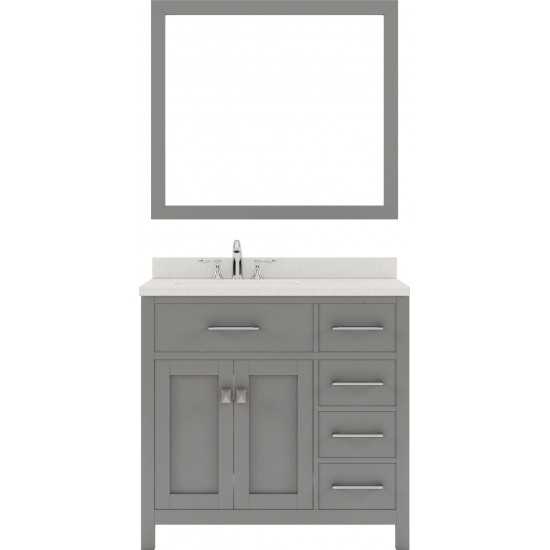 Caroline Parkway 36" Single Vanity in Cashmere Gray with White Quartz Top and Round Sink with Polished Chrome Faucet and Mirr