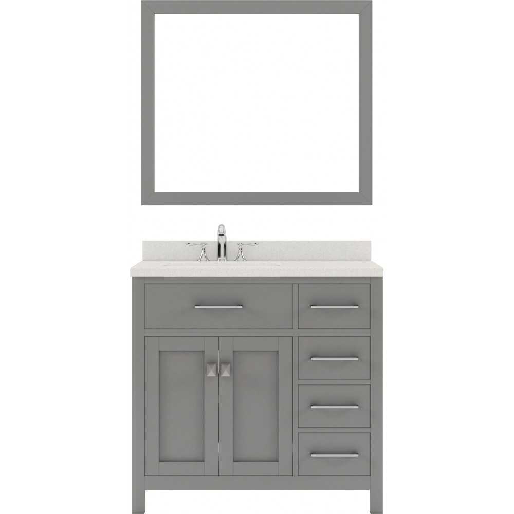 Caroline Parkway 36" Single Vanity in Cashmere Gray with White Quartz Top and Round Sink with Polished Chrome Faucet and Mirr