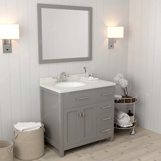 Caroline Parkway 36" Single Bath Vanity in Cashmere Gray with White Quartz Top and Round Sink