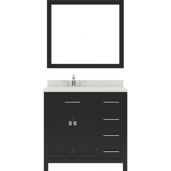 Caroline Parkway 36" Single Bath Vanity in Espresso with White Quartz Top and Round Sink and Matching Mirror