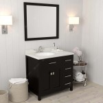 Caroline Parkway 36" Single Bath Vanity in Espresso with White Quartz Top and Round Sink with Brushed Nickel Faucet and Mirro