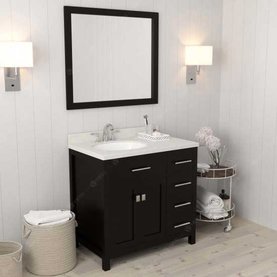 Caroline Parkway 36" Single Bath Vanity in Espresso with White Quartz Top and Round Sink with Polished Chrome Faucet and Mirr